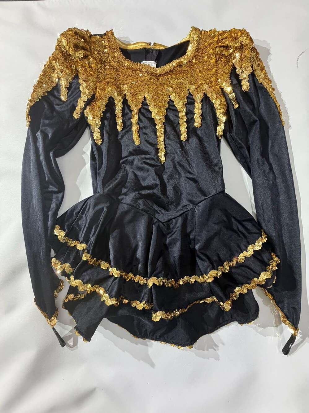 Reynolds Uniforms Black Gold Sequin Dance Costume Leotard Skirt Womens Medium